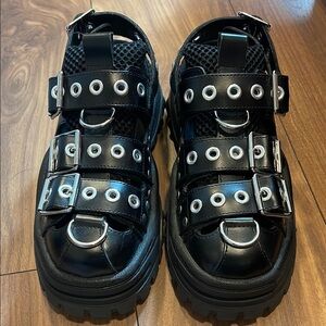 Eytys Athena Black Sandals with Silver Accents